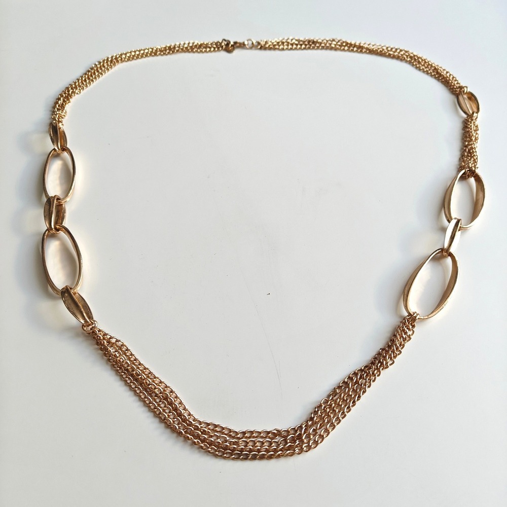 Charming Charlie Gold Tone Multi Strand Oval Link Statement Necklace 34 Inch